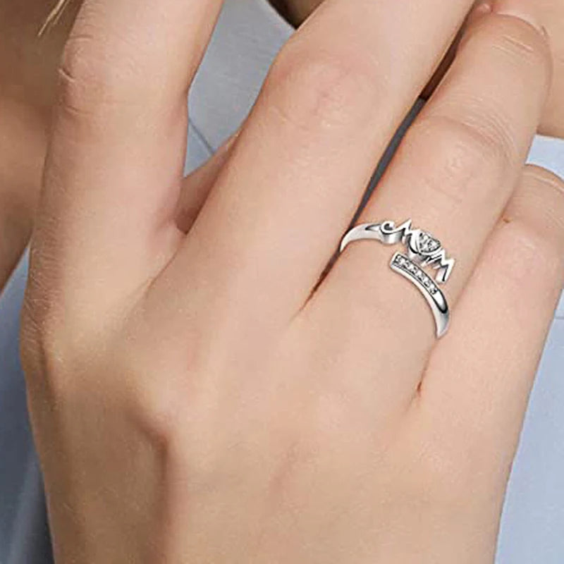 Mom Rings Silver Color Caved Letter "I Love You Mom"