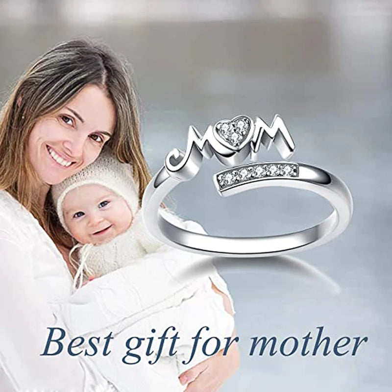 Mom Rings Silver Color Caved Letter "I Love You Mom"