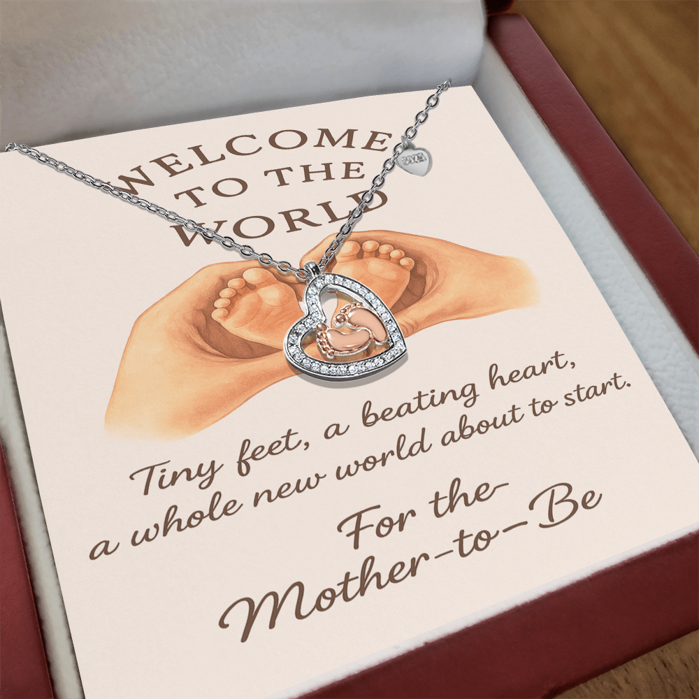 To My Mommy- Baby Feet Heart Pendant Necklace