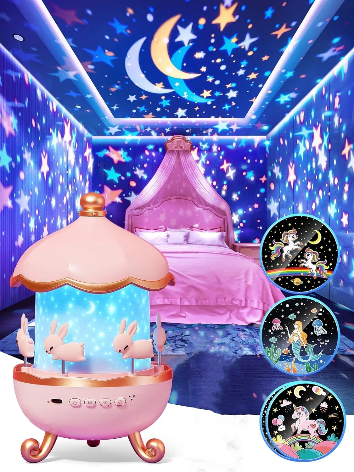 Night Light Projector Kids Nursery Children Room Space Rotation USB Rechargeable Led Night Lamp 12 Films Birthday Christmas Gift