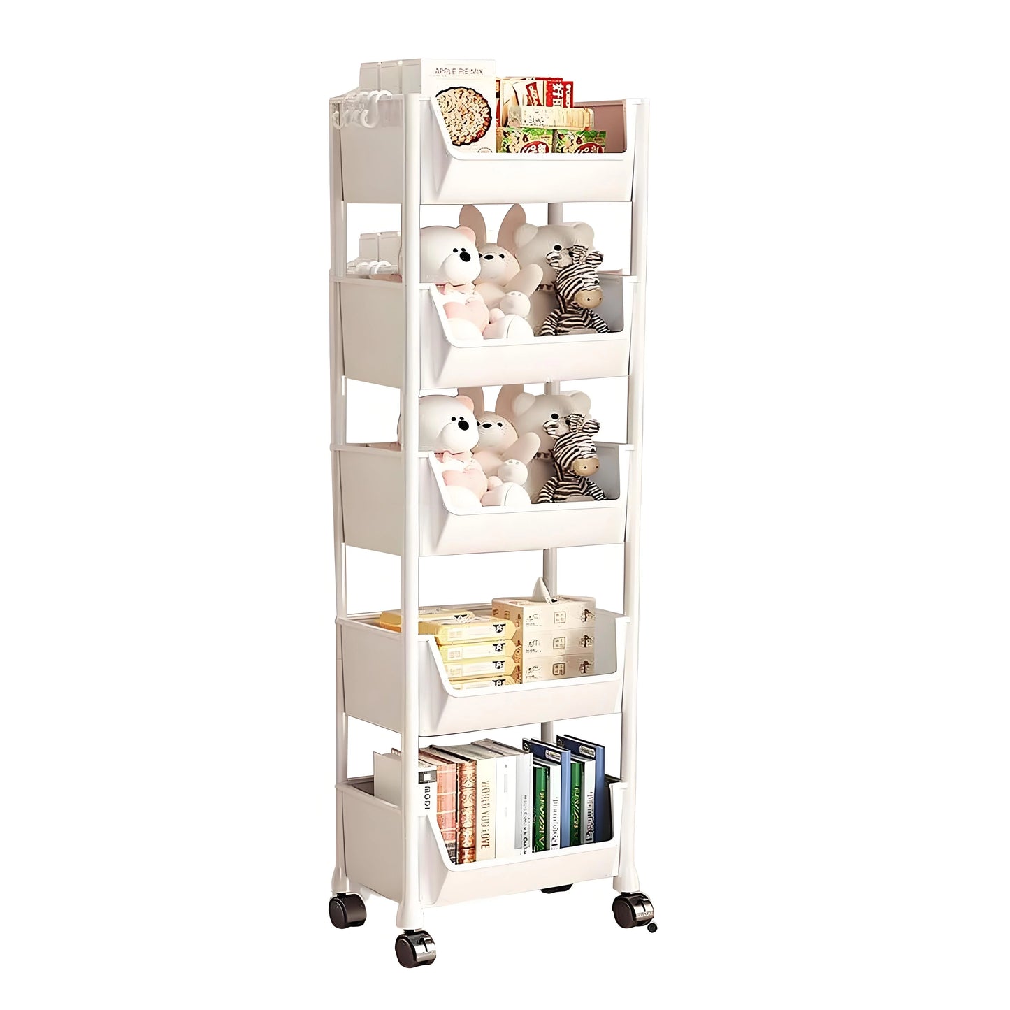 5-Tier Slim Rolling Storage Cart | Mobile Organizer with Slide-Out Trays | Space-Saving for Bathroom Laundry & Kitchen