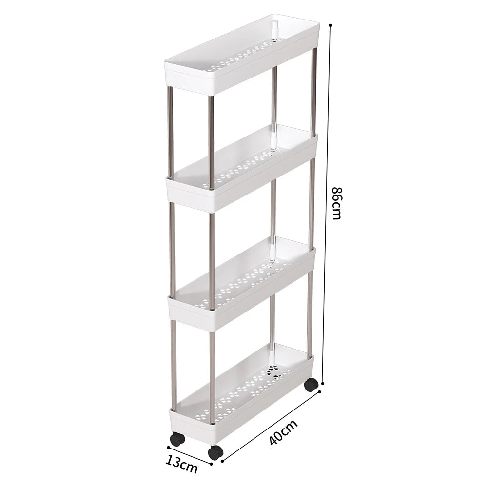 Bathroom Storage Rack With Wheels 3/4 Layer Rolling Utility Cart Space-Saving Trolley Rack For Bathroom Kitchen Living Room
