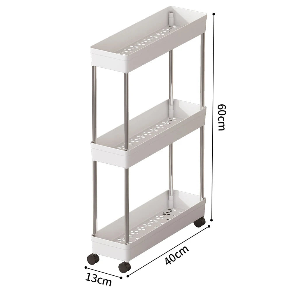 Bathroom Storage Rack With Wheels 3/4 Layer Rolling Utility Cart Space-Saving Trolley Rack For Bathroom Kitchen Living Room