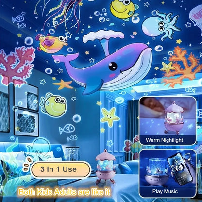 Night Light Projector Kids Nursery Children Room Space Rotation USB Rechargeable Led Night Lamp 12 Films Birthday Christmas Gift