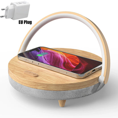 Bluetooth Speaker  15W High Power Fast Charging for IPhone 14 Easy Touch Wireless Charge S21Pro Wood Wireless Chargers LED Lamp