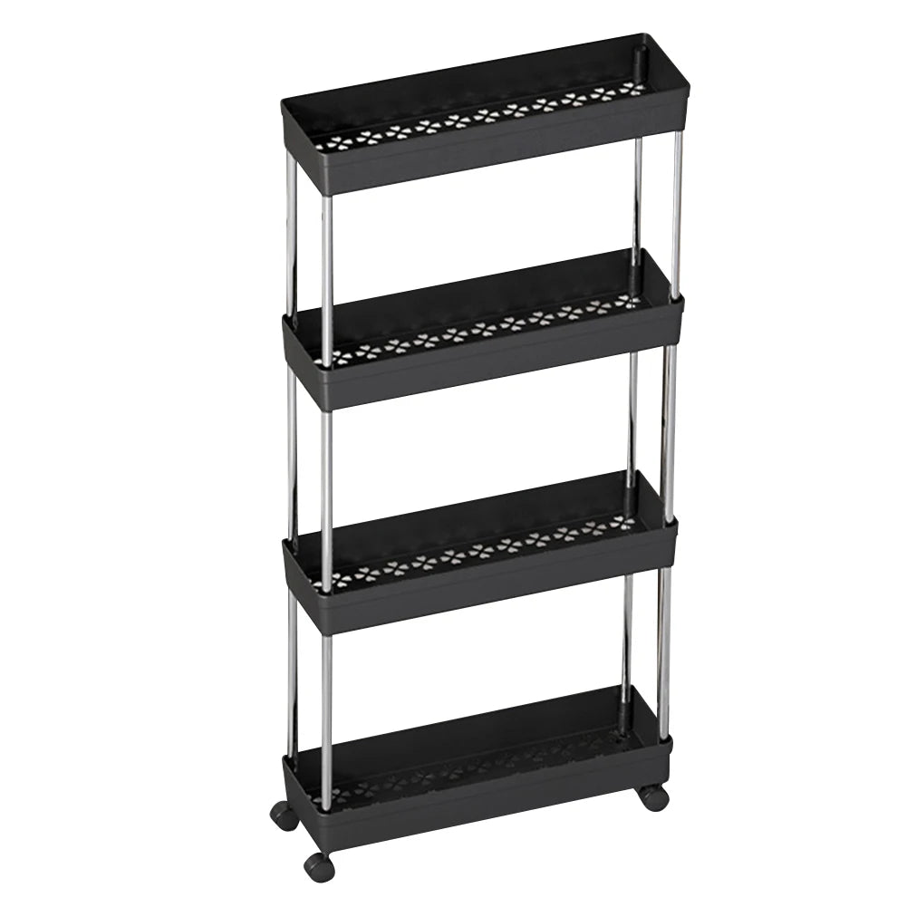 Bathroom Storage Rack With Wheels 3/4 Layer Rolling Utility Cart Space-Saving Trolley Rack For Bathroom Kitchen Living Room