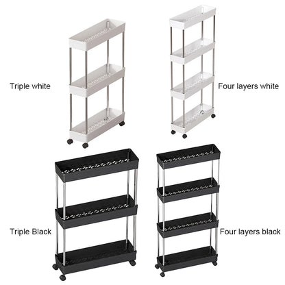 Bathroom Storage Rack With Wheels 3/4 Layer Rolling Utility Cart Space-Saving Trolley Rack For Bathroom Kitchen Living Room