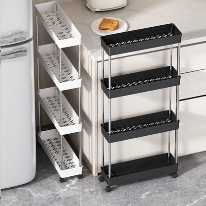Bathroom Storage Rack With Wheels 3/4 Layer Rolling Utility Cart Space-Saving Trolley Rack For Bathroom Kitchen Living Room