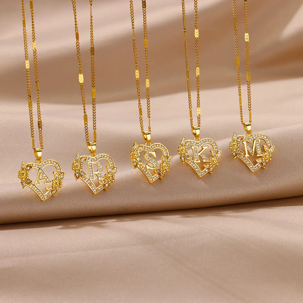 Zircon Flower Heart Necklaces for Women