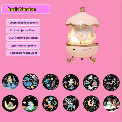 Night Light Projector Kids Nursery Children Room Space Rotation USB Rechargeable Led Night Lamp 12 Films Birthday Christmas Gift