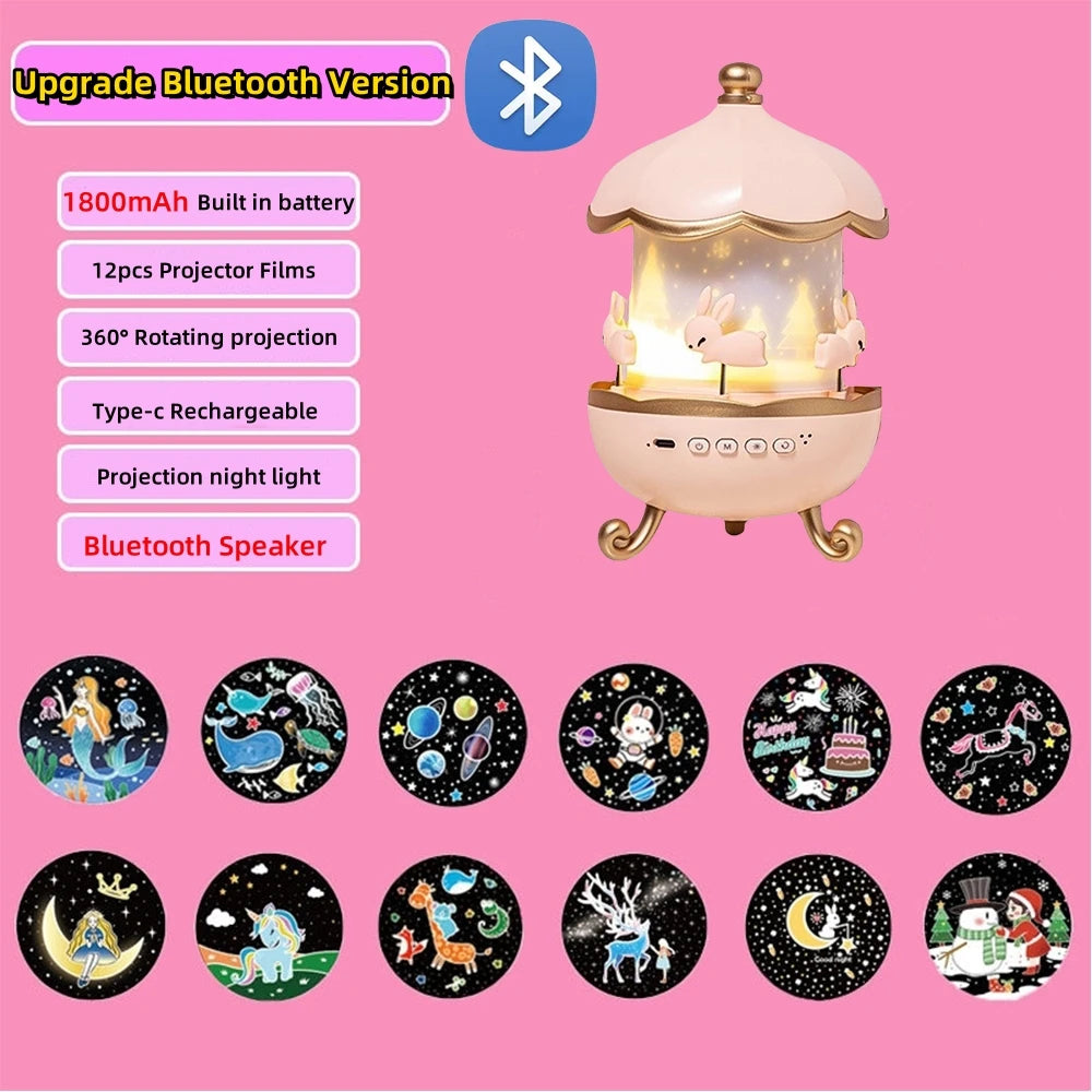 Night Light Projector Kids Nursery Children Room Space Rotation USB Rechargeable Led Night Lamp 12 Films Birthday Christmas Gift