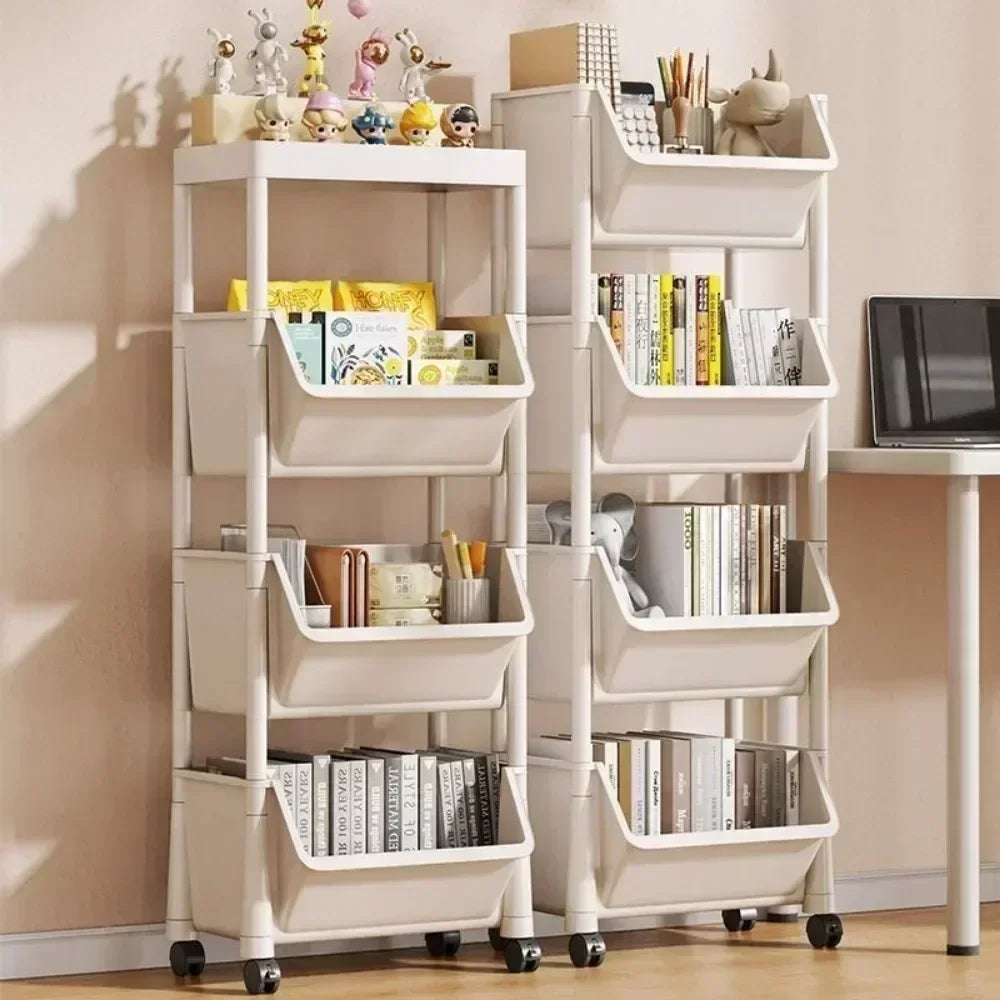 Trolley Bookshelf Kitchen Storage Rack KitchenCornerNarrow Slit StorageCabinetBathroom Living Small Multi-layer Simple Bookshelf