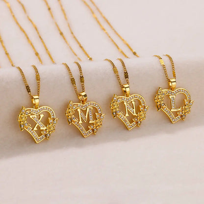 Zircon Flower Heart Necklaces for Women
