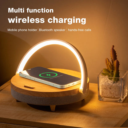 Bluetooth Speaker  15W High Power Fast Charging for IPhone 14 Easy Touch Wireless Charge S21Pro Wood Wireless Chargers LED Lamp
