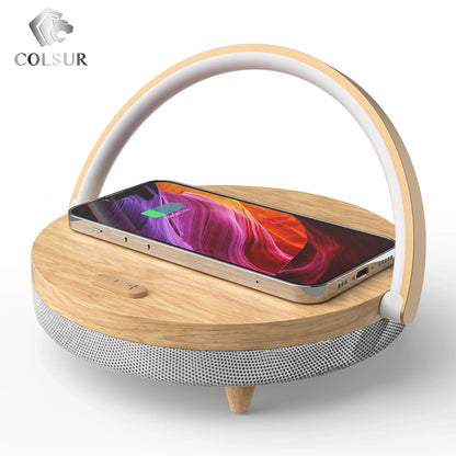 Bluetooth Speaker  15W High Power Fast Charging for IPhone 14 Easy Touch Wireless Charge S21Pro Wood Wireless Chargers LED Lamp
