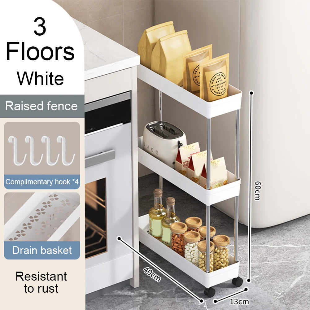 Bathroom Storage Rack With Wheels 3/4 Layer Rolling Utility Cart Space-Saving Trolley Rack For Bathroom Kitchen Living Room