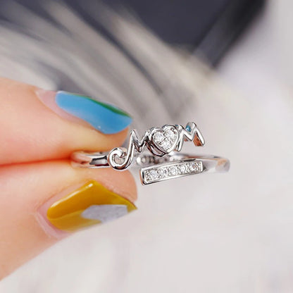 Mom Rings Silver Color Caved Letter "I Love You Mom"
