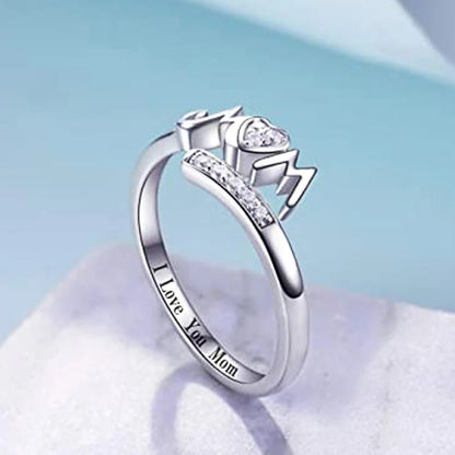Mom Rings Silver Color Caved Letter "I Love You Mom"
