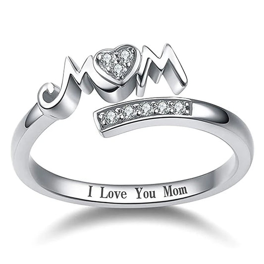 Mom Rings Silver Color Caved Letter "I Love You Mom"
