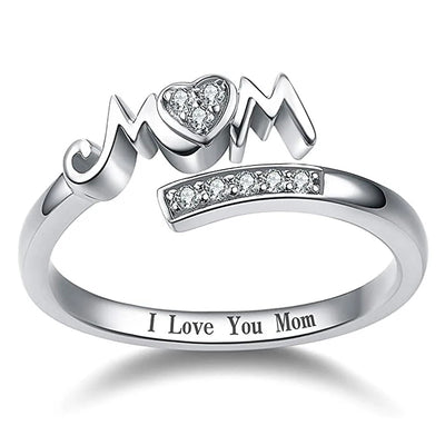 Mom Rings Silver Color Caved Letter 