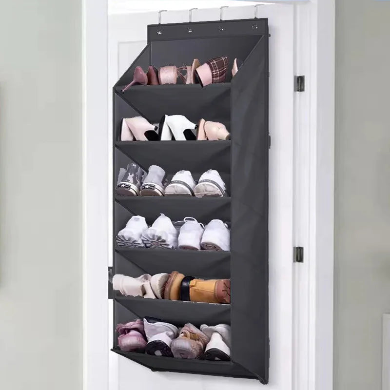 Multi-pockets Wall Storage Bag Large Over Door Hanging Shoe Organiser Behind Doors with 4 Metal Hooks Shoes Rack Storage Bags