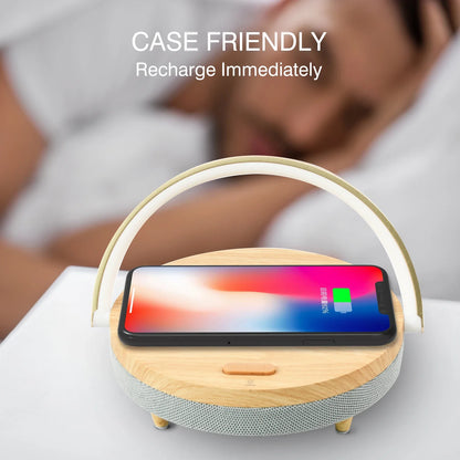 Bluetooth Speaker  15W High Power Fast Charging for IPhone 14 Easy Touch Wireless Charge S21Pro Wood Wireless Chargers LED Lamp