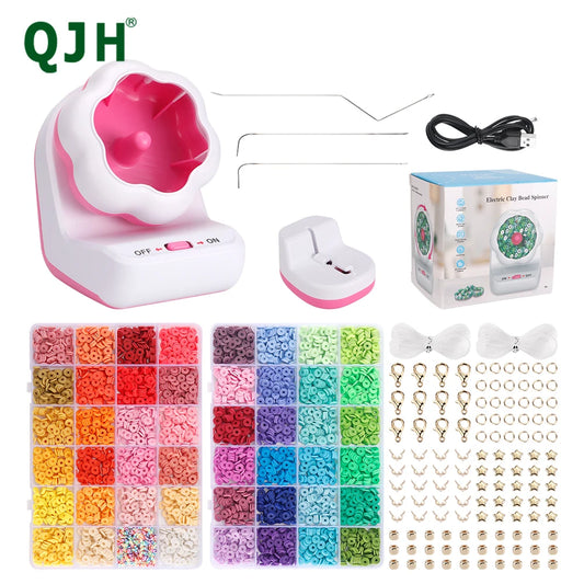 Clay Bead Spinner, Fast Electric Bead Spinner Kit - 48 Colors Flat Clay Beads-Jewelry Making, DIY Waist Beads,Bracelets,Necklace