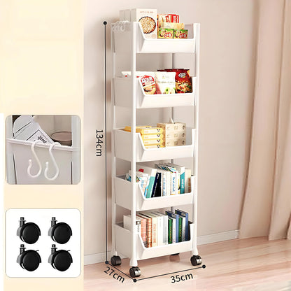 5-Tier Slim Rolling Storage Cart | Mobile Organizer with Slide-Out Trays | Space-Saving for Bathroom Laundry & Kitchen
