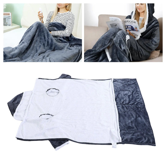 Wearable Heated Blanket with Sleeves, Hood & Foot Pocket (50×70 inch)