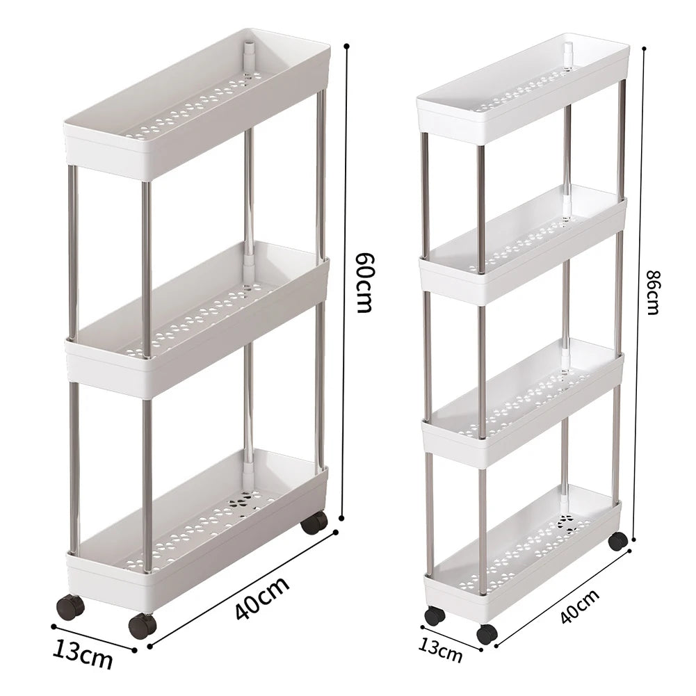 Bathroom Storage Rack With Wheels 3/4 Layer Rolling Utility Cart Space-Saving Trolley Rack For Bathroom Kitchen Living Room