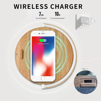 Bluetooth Speaker  15W High Power Fast Charging for IPhone 14 Easy Touch Wireless Charge S21Pro Wood Wireless Chargers LED Lamp