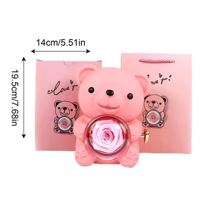 Forever Rose Teddy Gift Box with Necklace