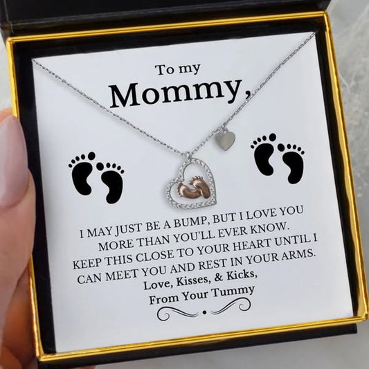 To My Mommy- Baby Feet Heart Pendant Necklace