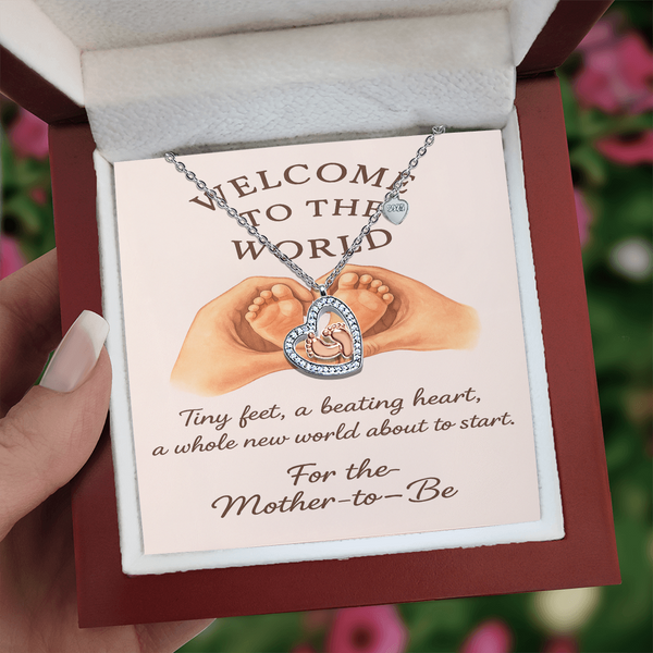 To My Mommy- Baby Feet Heart Pendant Necklace