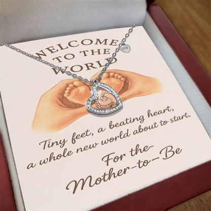 To My Mommy- Baby Feet Heart Pendant Necklace
