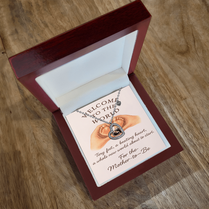 To My Mommy- Baby Feet Heart Pendant Necklace