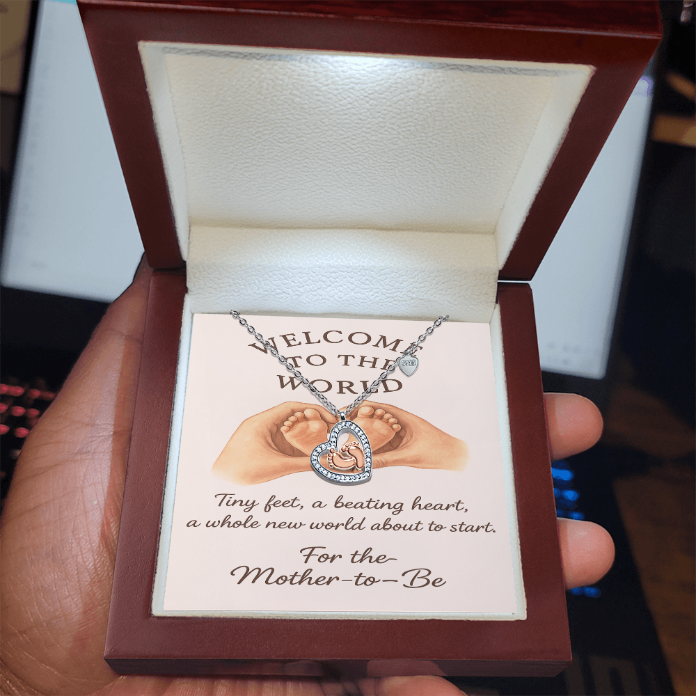 To My Mommy- Baby Feet Heart Pendant Necklace
