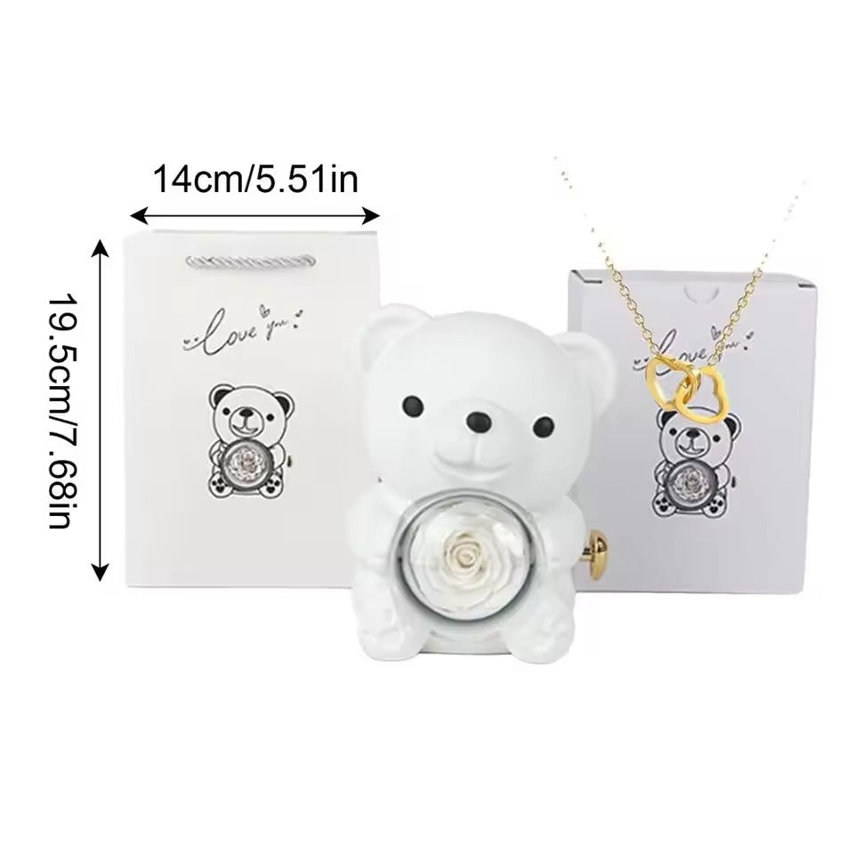 Forever Rose Teddy Gift Box with Necklace