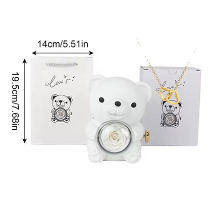 Forever Rose Teddy Gift Box with Necklace