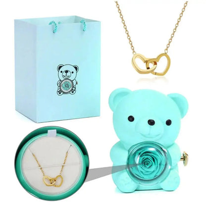 Forever Rose Teddy Gift Box with Necklace