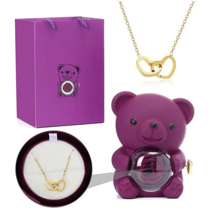 Forever Rose Teddy Gift Box with Necklace