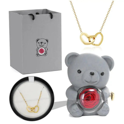 Forever Rose Teddy Gift Box with Necklace