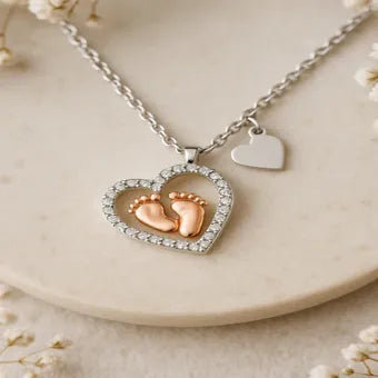 To My Mommy- Baby Feet Heart Pendant Necklace
